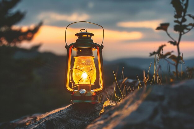 Foto een op zonne-energie aangedreven lantaarn voor kamperen