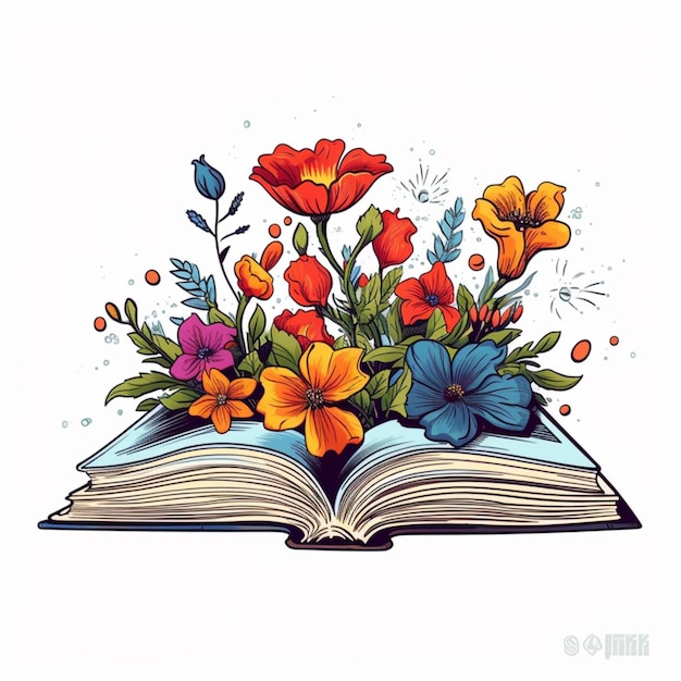 een open boek met bloemen en vlinders erop generatieve ai