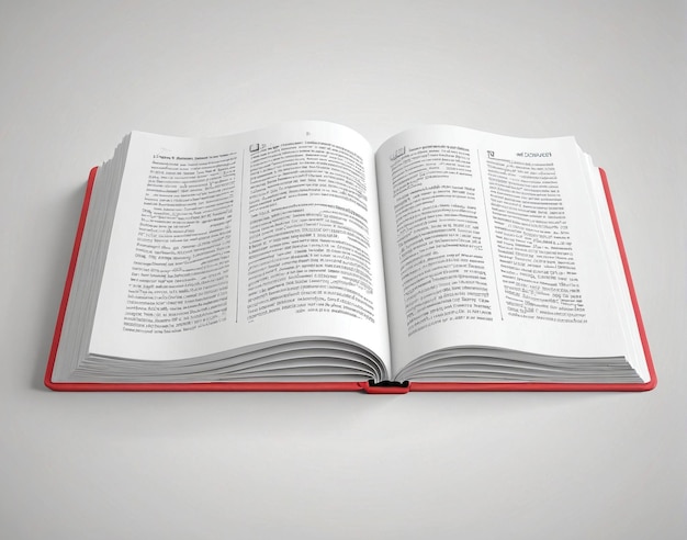 een open boek met een rode omslag en een witte achtergrond