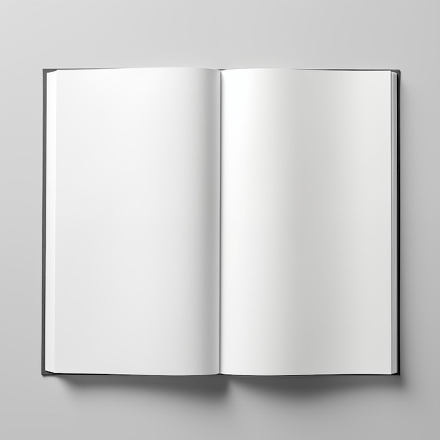 Foto een open hardcover boek met blanke witte pagina's op een neutrale achtergrond