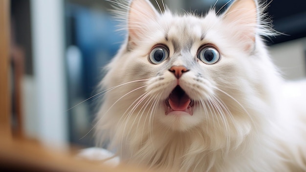 Een openhartige opname van een kat met een grappige uitdrukking