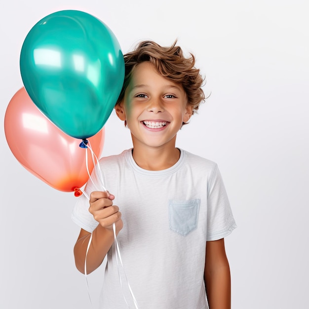 Een opgewonden jongen met een levendige ballon.