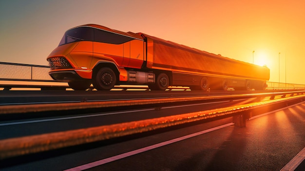 Een opmerkelijk beeld van een toekomstige elektrische vrachtauto die de nadruk legt op de synergie met hernieuwbare energiebronnen en een duurzame infrastructuur