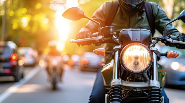 Een opwindende rit op een motorfiets in het drukke verkeer