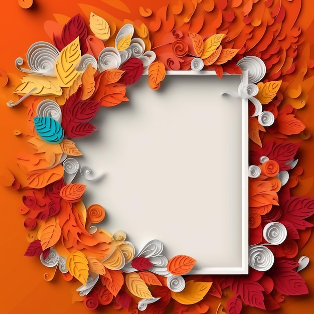 Een oranje achtergrond met een frame van papier met de woorden herfst erop.