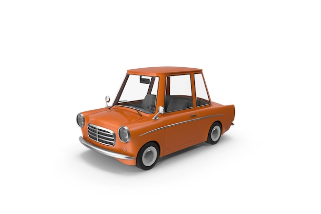 Een oranje auto met een kleine auto op een witte achtergrond.