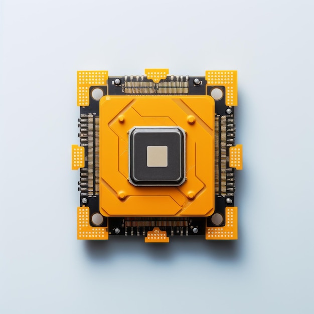 een oranje computerchip op een witte achtergrond