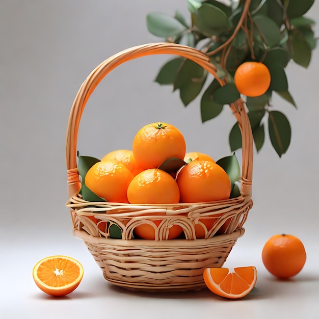 een oranje fruit in een mand met een witte achtergrond anime gegenereerd door AI