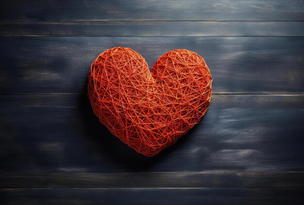 Foto een oranje hersenen met een rood hart eromheen in de stijl van draden