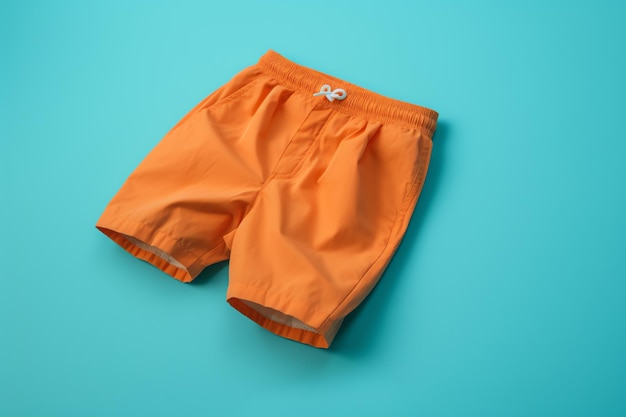 Een oranje korte broek met een wit logo aan de onderkant.