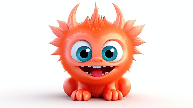 Een oranje monster met grote ogen en grote blauwe ogen.