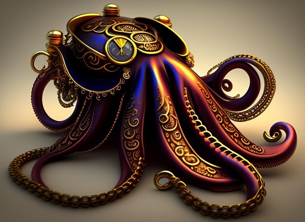 Een oranje octopus met blauwe en oranje kleuren