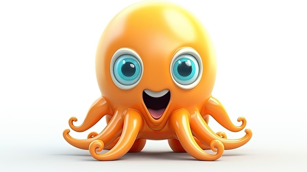 Een oranje octopus met blauwe ogen en een gele octopus op zijn gezicht.