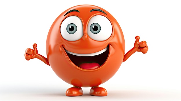 Een oranje smiley met de woorden "happy" erop.