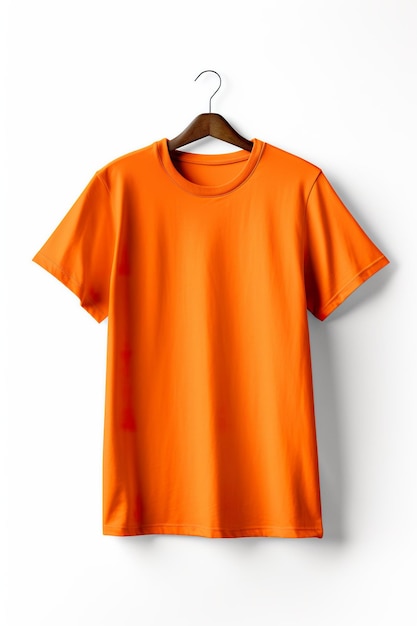 Een oranje t-shirt dat aan een hanger hangt Generatieve AI-afbeelding T-shirtmodel
