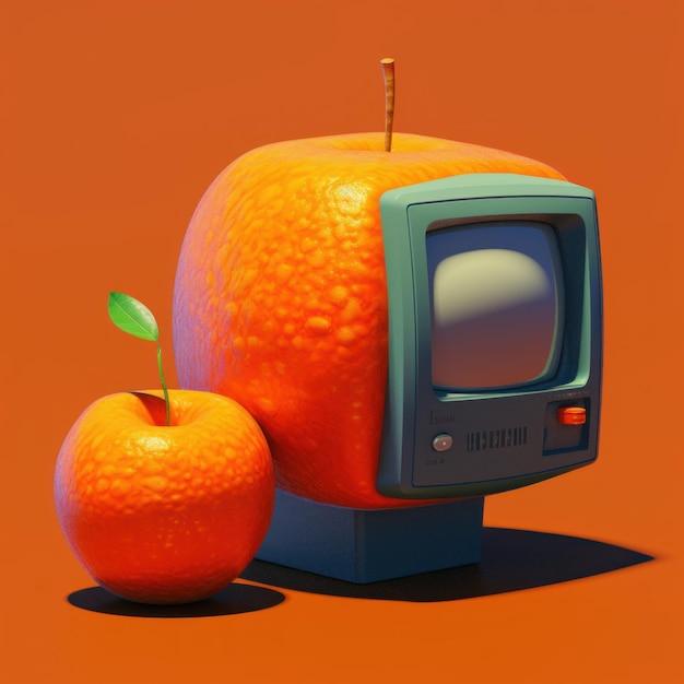 Een oranje televisie op een oranje achtergrond generatieve AI