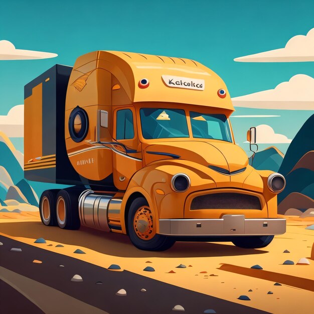 Een oranje vrachtwagen met het woord "kodak" op de voorkant.