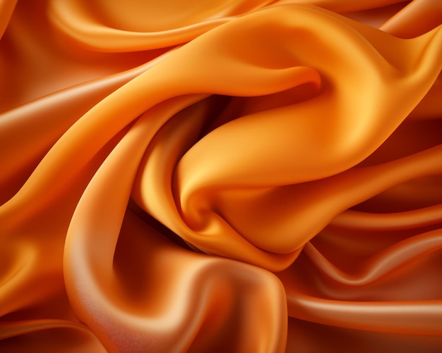 een oranje zijden stof met plooien en vouwen