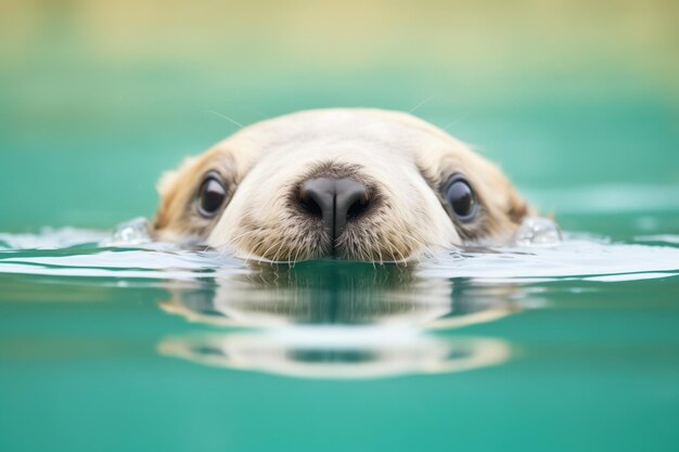 Een otter gezicht kijkt uit glazen smaragd water