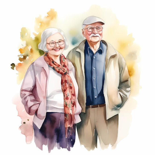 Foto een oud echtpaar is geschilderd in waterverf