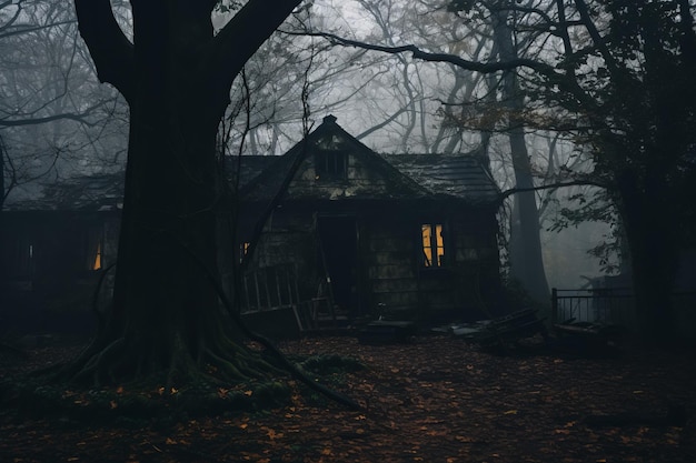 Foto een oud huis in het bos's nachts