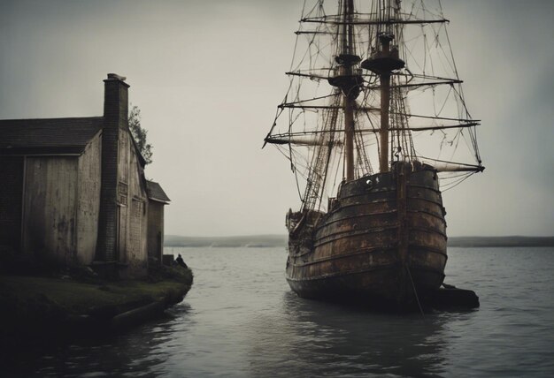 Foto een oud schip met een fragiele mast