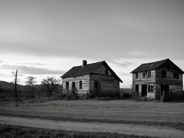 Foto een oud vervallen huis dramatisch landschap