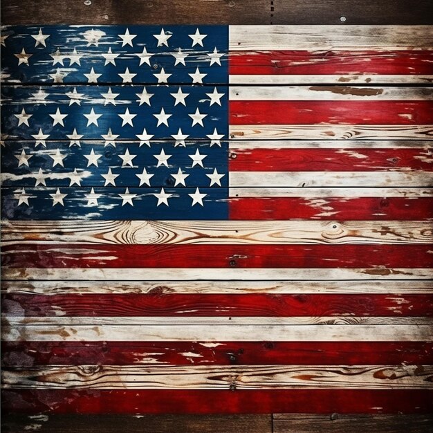 een oude Amerikaanse vlag geschilderd op een houten muur generatieve ai