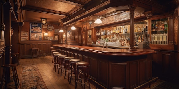 Een oude bar in pubstijl vóór openingsuren