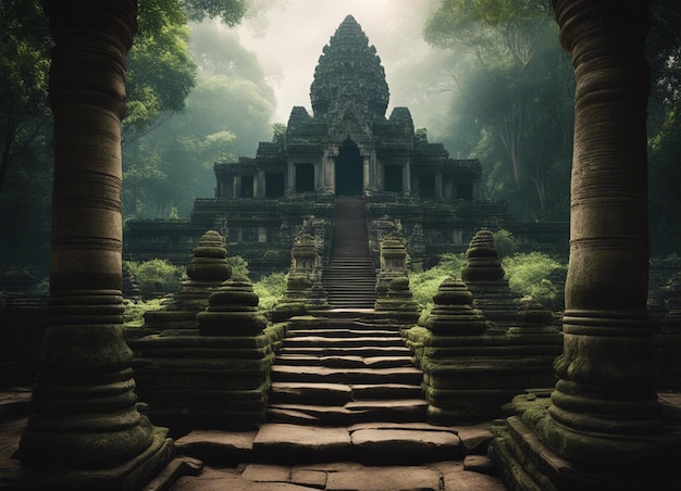 Foto een oude cambodjaanse gruweltempel.