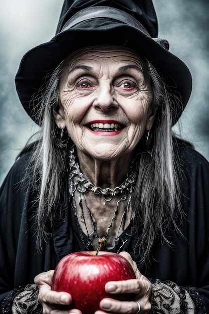 Foto een oude dame verkleed als heks.