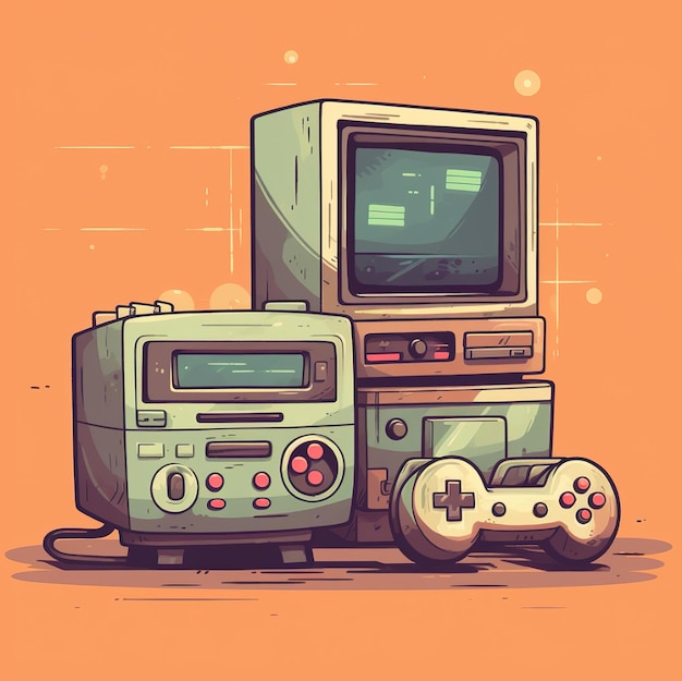Een oude gameconsole staat naast een videogameconsole.