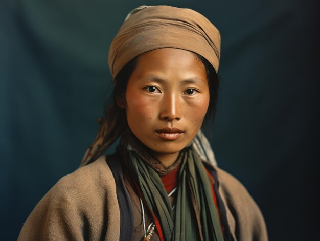 Foto een oude gekleurde foto van een aziatische vrouw uit het begin van de 20e eeuw