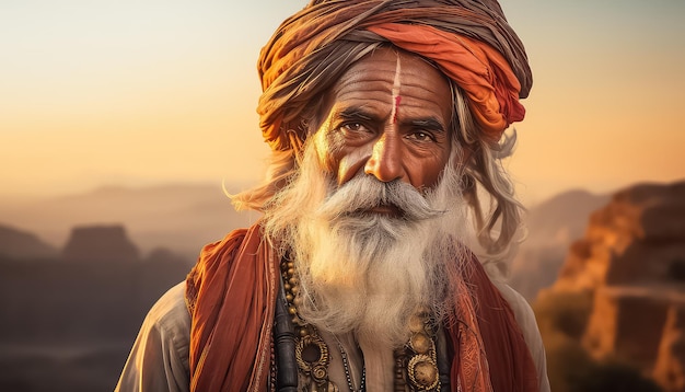 Een oude Indiase sadhu tijdens Diwali in India