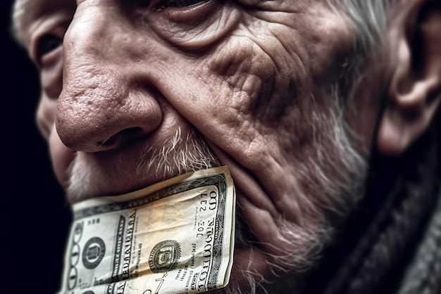 Een oude man eet papiergeld Pensioenhervorming