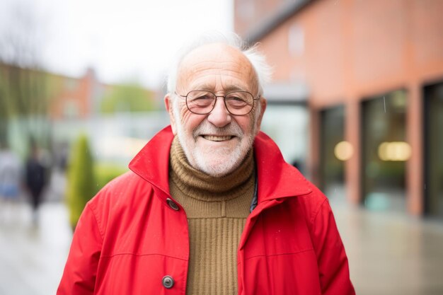 een oude man glimlacht naar de camera