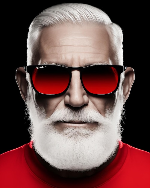 Foto een oude man met een zonnebril en een rood shirt.