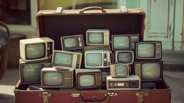 Een oude retro-tv-front in de graan- en nostalgische stijl