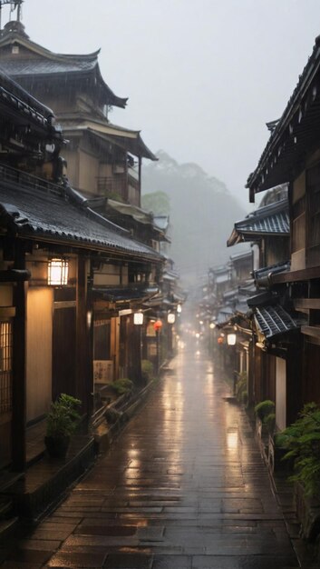 Een oude stad in Japan traditionele regen mist fotografie