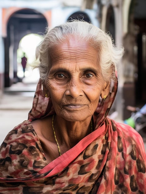 Foto een oude vrouw met een gouden ketting om haar nek