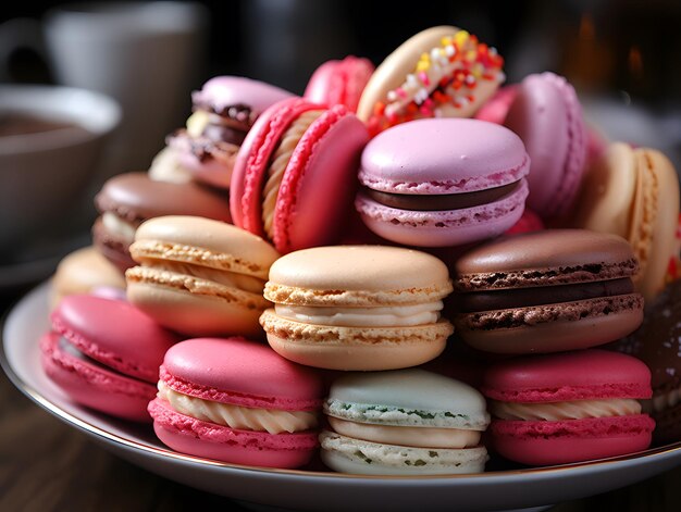 Een overheerlijke stapel van diverse macarons