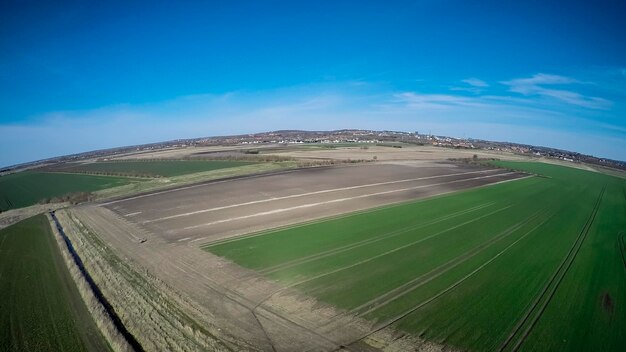 Een overzicht van een groot groen veld in denemarken