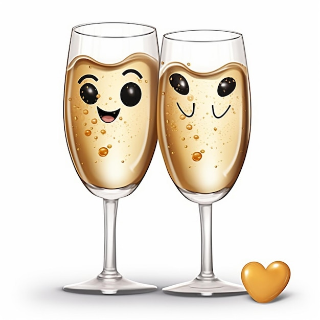 Foto een paar champagneglasjes met een hart aan de zijkant.