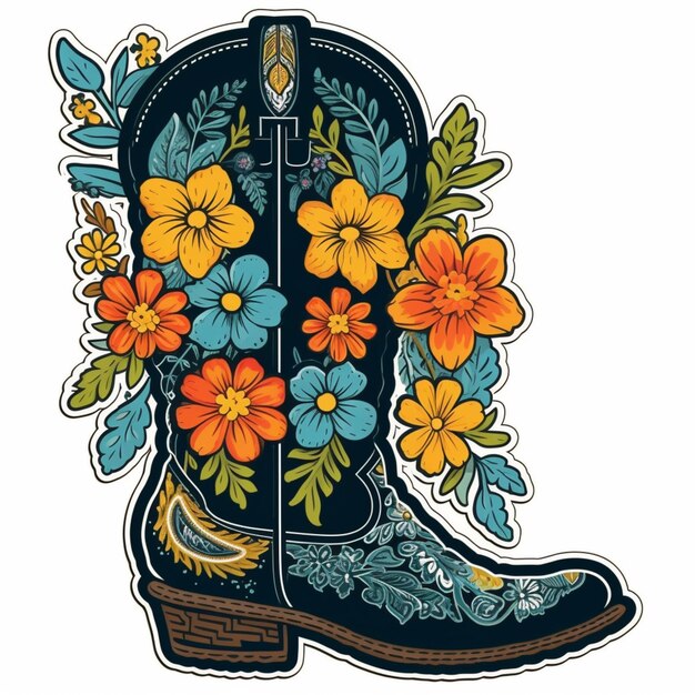 Foto een paar cowboy laarzen met bloemen en bladeren op hen generatieve ai