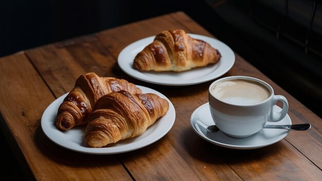 Een paar croissants en een wegwerpkop koffie of thee