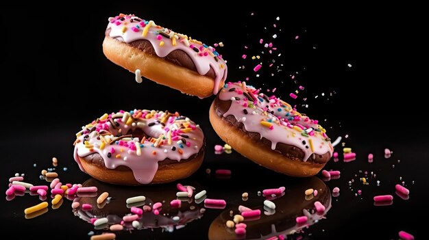 Foto een paar donuts met hagelslag erop