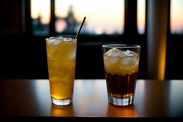 Een Paar Drankjes Zittend Op De Top Van Een Tafel