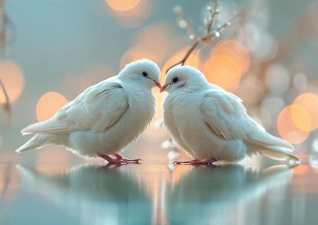 een paar duiven die elkaar kussen
