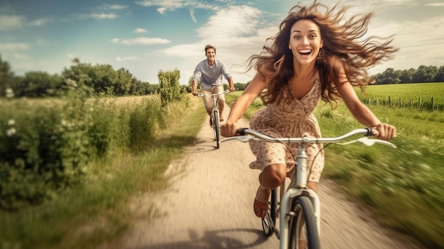 Een paar fietsen op een landweg