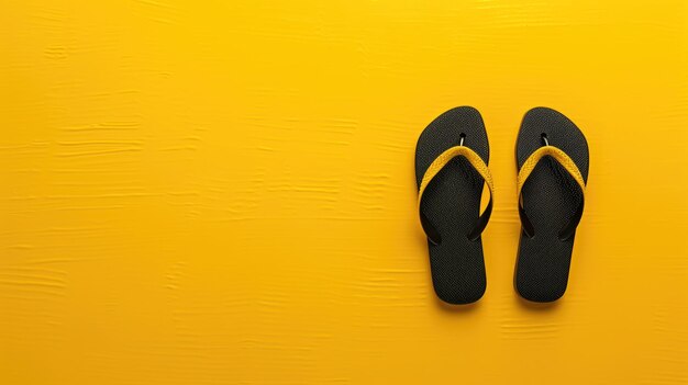 Een paar flip-flops op een levendige gele achtergrond